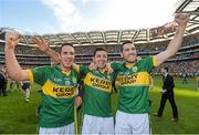 21 September 2014; Kerry players, from left, Declan O'Sullivan, Aidan O'Mahony and Bryan Sheehan celebrate their side's victory. GAA Football All Ireland Senior Championship Final, Kerry v Donegal. Croke Park, Dublin. Picture credit: Ray McManus / SPORTSFILE