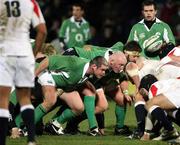 9 February 2007; Ireland A front row, Peter Bracken, Bernard Jackman, and Bryan Young. A International, Ireland A v England Saxons, Ravenhill Park, Belfast, Co. Antrim. Picture Credit: Oliver McVeigh / SPORTSFILE
