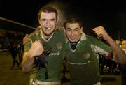 23 February 2007; Andrew Browne, left, celebrates with team-mate Felix Jones after the final whistle against England. Under 20 Six Nations Rugby Championship, Ireland v England, Dubarry Park, Athlone, Co. Westmeath. Picture Credit: Matt Browne / SPORTSFILE