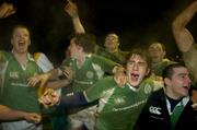 23 February 2007; Irish players celebrate after the final whistle against England. Under 20 Six Nations Rugby Championship, Ireland v England, Dubarry Park, Athlone, Co. Westmeath. Picture Credit: Matt Browne / SPORTSFILE