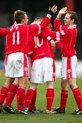 24 February 2007; Cliftonville's Daniel Lyons and Ronan Scannell high five as they celebrate George McMullans goal. Carnegie Premier League, Cliftonville v Loughgal, Solitude, Belfast, Co Antrim. Picture Credit: Russell Pritchard / SPORTSFILE