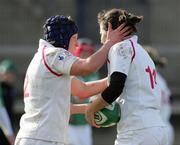 25 February 2007; England's try scorer Sue Day is congratulated by team-mate Amy Garnett. Women's Six Nations Rugby, Ireland v England, Thomond Park, Limerick. Picture Credit: Kieran Clancy / SPORTSFILE