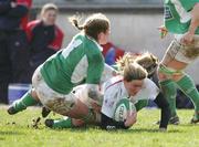 25 February 2007; Claire Allan, England, is tackled by Fiona Coghlan and Jo O'Sullivan, Ireland. Women's Six Nations Rugby, Ireland v England, Thomond Park, Limerick. Picture Credit: Kieran Clancy / SPORTSFILE