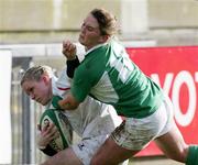 25 February 2007; Danielle Waterman, England, is tackled by Jo O'Sullivan, Ireland. Women's Six Nations Rugby, Ireland v England, Thomond Park, Limerick. Picture Credit: Kieran Clancy / SPORTSFILE