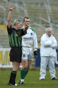 25 February 2007; Fermanagh goalkeeper Christopher Breen is shown a straight red card by referee Michael Hughes. Allianz National Football League, Division 1A, Round 3, Fermanagh v Kerry, Kingspan Breffni Park, Cavan. Picture Credit: Brendan Moran / SPORTSFILE