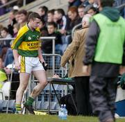 25 February 2007; Kerry's Ronan O Flatharta leaves the field after being shown a red card, after receiving a second yellow card, by referee Michael Hughes. Allianz National Football League, Division 1A, Round 3, Fermanagh v Kerry, Kingspan Breffni Park, Cavan. Picture Credit: Brendan Moran / SPORTSFILE