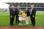 21 September 2014; Uachtarán Chumann Lúthchleas Gael Liam Ó Néill, with, from left, Pat Quill, President of the Ladies Football Association, Brian Quinlan, Aghatubrid NS, Co. Kerry, Aimee Boyle, St. Conal's NS, Kilclooney, Co. Donegal, Maireád Ó Cullaghan, Secretary of Cumann na mBunscoil, and Sean McMahon, President of the I.N.T.O. during the INTO/RESPECT Exhibition GoGames. Croke Park, Dublin. Picture credit: Pat Murphy / SPORTSFILE