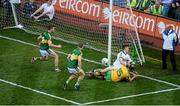 21 September 2014; Colm McFadden, Donegal, hits the post with a fisted effort near the end of the game. GAA Football All Ireland Senior Championship Final, Kerry v Donegal. Croke Park, Dublin. Picture credit: Dáire Brennan / SPORTSFILE