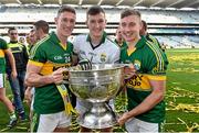 21 September 2014; Kerry's Jonathan Lyne, left, Brian Kelly, centre, and James O'Donoghue with the Sam Maguire cup after the game. GAA Football All Ireland Senior Championship Final, Kerry v Donegal. Croke Park, Dublin. Picture credit: Ramsey Cardy / SPORTSFILE