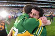 21 September 2014; Kerry's Aidan O'Mahony, right, and Paul Geaney celebrate their side's victory. GAA Football All Ireland Senior Championship Final, Kerry v Donegal. Croke Park, Dublin. Picture credit: Stephen McCarthy / SPORTSFILE
