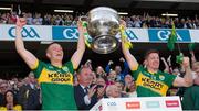 21 September 2014; Kerry joint captains Fionn Fitzgerald, left, and Kieran O'Leary lift the Sam Maguire cup. GAA Football All Ireland Senior Championship Final, Kerry v Donegal. Croke Park, Dublin. Picture credit: Ray McManus / SPORTSFILE