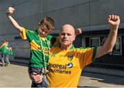 21 September 2014; Paul Bonner, originally from Arranmore island and his son Paraic, aged 6, from Tralee, Co. Kerry, on their way to the game. GAA Football All Ireland Senior Championship Final, Kerry v Donegal. Croke Park, Dublin. Picture credit: Dáire Brennan / SPORTSFILE