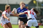 20 September 2014; Ruth McElroy, Leinster, is tackled by Lauren Maginnes, left, and Vicky Irwin, Ulster. Leinster Women’s Senior Interprovincial Campaign, Leinster v Ulster. Ashbourne RFC, Ashbourne, Co. Meath. Picture credit: Brendan Moran / SPORTSFILE