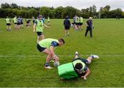 20 September 2014; Leinster players warm-up ahead of the game. Under 18 Club Interprovincial, Leinster v Connacht. Naas RFC, Naas, Co. Kildare. Picture credit: Stephen McCarthy / SPORTSFILE