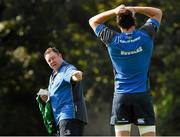 22 September 2014; Leinster head coach Matt O'Connor in conversation with Kane Douglas during squad training ahead of Friday's Guinness Pro 12, Round 4, match against Cardiff Blues. UCD, Dublin. Picture credit: Stephen McCarthy / SPORTSFILE