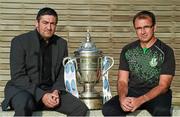 22 September 2014; Derry City manager Peter Hutton, left, and Shamrock Rovers manager Pat Fenlon after the FAI Ford Cup Semi-Final Draw. FAI Headquarters, Abbotstown. Photo by Sportsfile