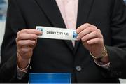 22 September 2014; Barry Ferguson, who captained Longford Town to the FAI Cup in 2003, draws out Derry City to play Shamrock Rovers during the FAI Ford Cup Semi-Final Draw. FAI Headquarters, Abbotstown. Photo by Sportsfile