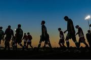 22 September 2014; Players from both the Republic of Ireland and Gibraltar walk out for the start of the game. UEFA European U17 Championship 2014/15 Qualifying Round, Republic of Ireland v Gibraltar. Athlone Town Stadium, Athlone, Co. Westmeath. Picture credit: David Maher / SPORTSFILE