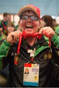 21 September 2014; Team Ireland's Philomena Doherty, from Castlefin, Co Donegal, pictured at Dublin Airport, on her return from the 2014 Special Olympics European Games in Antwerp, Belgium. Dublin Airport, Dublin. Picture credit: Tomás Greally / SPORTSFILE