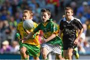 21 September 2014; Brendan Creegan, Killasonna NS, Co. Longford, representing Kerry, in action against Niall O’Regan, Scoil na Mainistreach, Co. Kildare, representing Donegal, during the INTO/RESPECT Exhibition GoGames. Croke Park, Dublin. Picture credit: Ramsey Cardy / SPORTSFILE