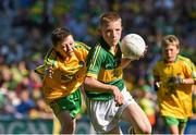 21 September 2014; Conor Raftery, St Joseph’s NS, Co. Galway, representing Kerry, in action against Oisín Conaty, St John The Baptist PS, Co. Armagh, representing Donegal, during the INTO/RESPECT Exhibition GoGames. Croke Park, Dublin. Picture credit: Ramsey Cardy / SPORTSFILE