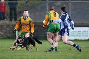 25 February 2007; A German shepard looking for the ball in between Donegals Neil McGee and Neil Gallagher. Allianz National Football League, Division 1A, Round 3, Donegal v Dublin, Fr. Tierney Park, Ballyshannon, Co. Donegal. Picture Credit: Oliver McVeigh / SPORTSFILE