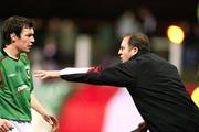 26 February 2007; Glentorans Kyle Neill gets direction from his manager Paul Millar. Setanta Cup Group 1, Glentoran v Derry City, The Oval, Belfast, Co. Antrim. Picture credit: Russell Pritchard / SPORTSFILE