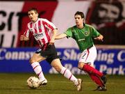 26 February 2007; Kevin McHugh, Derry City, in action against Shaun Ward, Glentoran. Setanta Cup Group 1, Glentoran v Derry City, The Oval, Belfast, Co. Antrim. Picture credit: Russell Pritchard / SPORTSFILE