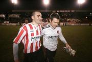 26 February 2007; Derry City Sean Hargan and team-mate Pat Jeniings after the final whistle. Setanta Cup Group 1, Glentoran v Derry City, The Oval, Belfast, Co. Antrim. Picture credit: Russell Pritchard / SPORTSFILE