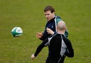 27 February 2007; Ireland's Gordon D'Arcy receives a pass from team-mate Peter Stringer during squad training. Ireland Rugby Training, St Gerard's School, Bray, Co. Wicklow. Picture credit: Brendan Moran / SPORTSFILE