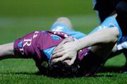 26 February 2007; Shane Barrett, Drogheda United, lies on the pitch injured. Setanta Cup Group 1, Drogheda United v Linfield, United Park, Drogheda, Co. Louth. Photo by Sportsfile  *** Local Caption ***