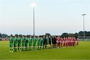 22 September 2014; General view of the  Republic of Ireland and Gibraltar teams lined up. UEFA European U17 Championship 2014/15 Qualifying Round, Republic of Ireland v Gibraltar. Athlone Town Stadium, Athlone, Co. Westmeath. Picture credit: David Maher / SPORTSFILE