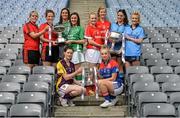 23 September 2014; In attendence at a photocall ahead of the TG4 All-Ireland Junior, Intermediate and Senior Ladies Football Championship Finals on Sunday next, are, back, from left, Intermediate Finalists Kyla Trainor and Niamh McGowan, Down with Aisling Moane and Marita McDonald, Fermanagh and the Mary Quinn Memorial Cup, Vera Foley and Roisin Phelan, Cork with Sinead Goldrick and Carla Rowe, Dublin and the Brendan Martin Cup and front, Junior Finalists, Carla Donnelly, left, Wexford, and Alisha Jordan, New York, with the West County Hotel Cup. Croke Park, Dublin. Picture credit: Brendan Moran / SPORTSFILE