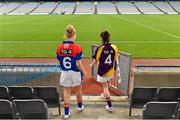23 September 2014; In attendence at a photocall ahead of the TG4 All-Ireland Junior, Intermediate and Senior Ladies Football Championship Finals on Sunday next, are, Junior Finalists Alisha Jordan, left, New York and Clara Donnelly, Wexford, with the West County Hotel Cup. Croke Park, Dublin. Picture credit: Brendan Moran / SPORTSFILE