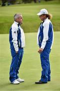 23 September 2014; European team captain Paul McGinley with assistant captain Miguel Angel Jimenez on the 11th green during the European teams practice. Previews of the 2014 Ryder Cup Matches. Gleneagles, Scotland. Picture credit: Matt Browne / SPORTSFILE