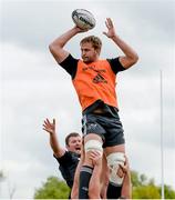 23 September 2014; Munster's Dave Foley wins possession in a lineout ahead of Donnacha Ryan during squad training ahead of their Guinness PRO12, Round 4, match against Ospreys on Saturday. Munster Rugby Squad Training and Press Conference, University of Limerick, Limerick. Picture credit: Diarmuid Greene / SPORTSFILE