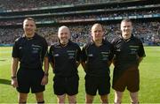 21 September 2014; Match officials, left to right, sideline official Rory Hickey, linesman Marty Duffy, referee Eddie Kinsella, and linesman Pádraig Hughes. GAA Football All Ireland Senior Championship Final, Kerry v Donegal. Croke Park, Dublin. Picture credit: Ray McManus / SPORTSFILE