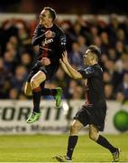 23 September 2014; Derek Pender, left, Bohemians, celebrates after scoring his side's first goal with team-mate Karl Moore. SSE Airtricity League Premier Division, Bohemians v Shamrock Rovers, Dalymount Park, Dublin. Picture credit: David Maher / SPORTSFILE