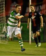 23 September 2014; Shane Robinson, Shamrock Rovers, celebrates after scoring his side's first goal. SSE Airtricity League Premier Division, Bohemians v Shamrock Rovers, Dalymount Park, Dublin. Picture credit: David Maher / SPORTSFILE
