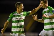 23 September 2014; Shane Robinson, left, Shamrock Rovers, celebrates after scoring his side's equalizing  goal with team-mate Ronan Finn. SSE Airtricity League Premier Division, Bohemians v Shamrock Rovers, Dalymount Park, Dublin. Picture credit: David Maher / SPORTSFILE