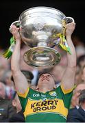 21 September 2014; Kerry's James O'Donoghue lifts the Sam Maguire cup. GAA Football All Ireland Senior Championship Final, Kerry v Donegal. Croke Park, Dublin. Picture credit: Stephen McCarthy / SPORTSFILE