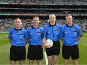 21 September 2014; Match officials, left to right, sideline official James Molloy, linesman Jerome Henry, referee Fergal Kelly, and linesman Anthony Nolan. Electric Ireland GAA Football All Ireland Minor Championship Final, Kerry v Donegal. Croke Park, Dublin. Picture credit: Ray McManus / SPORTSFILE