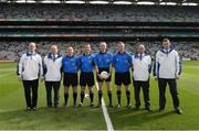 21 September 2014; Match officials, left to right, sideline official James Molloy, linesman Jerome Henry, referee Fergal Kelly, and linesman Anthony Nolan, with the umpires, Paul Kelly, Phelim Kelly, Patrick Maguire, and TomÃ¡s O'Rourke. Electric Ireland GAA Football All Ireland Minor Championship Final, Kerry v Donegal. Croke Park, Dublin. Picture credit: Ray McManus / SPORTSFILE