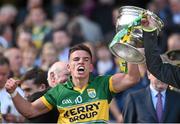21 September 2014; Kerry's Micheál Burns lifts the Tom Markham cup. Electric Ireland GAA Football All Ireland Minor Championship Final, Kerry v Donegal. Croke Park, Dublin. Picture credit: Stephen McCarthy / SPORTSFILE