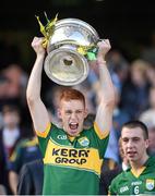 21 September 2014; Kerry's Jack Morgan lifts the Tom Markham cup. Electric Ireland GAA Football All Ireland Minor Championship Final, Kerry v Donegal. Croke Park, Dublin. Picture credit: Stephen McCarthy / SPORTSFILE