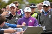 24 September 2014; Team Europe's Rory McIlroy make his way to the 18th tee box during European Team practice. Previews of the 2014 Ryder Cup Matches. Gleneagles, Scotland. Picture credit: Matt Browne / SPORTSFILE