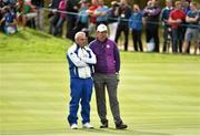 24 September 2014; Team Europe captain Paul McGinley, left, and assistant captain Padraig Harrington on the 15th green. Previews of the 2014 Ryder Cup Matches. Gleneagles, Scotland. Picture credit: Matt Browne / SPORTSFILE