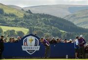 24 September 2014; Team Europe's Graeme McDowell tees off on the 12th during European Team practice. Previews of the 2014 Ryder Cup Matches. Gleneagles, Scotland. Picture credit: Matt Browne / SPORTSFILE