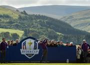 24 September 2014; Team Europe's Rory McIlroy watches his tee shot from the 12th during European Team practice. Previews of the 2014 Ryder Cup Matches. Gleneagles, Scotland. Picture credit: Matt Browne / SPORTSFILE
