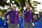 24 September 2014; Team Europe's Graeme McDowell, right, and Rory McIlroy on the 11th tee box during European Team practice. Previews of the 2014 Ryder Cup Matches. Gleneagles, Scotland. Picture credit: Matt Browne / SPORTSFILE